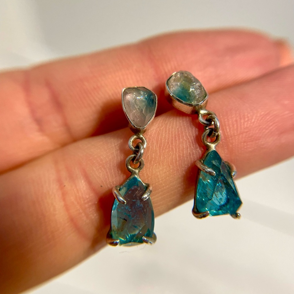Watermelon Tourmaline & Blue Apatite Sterling Silver Dangle Earrings